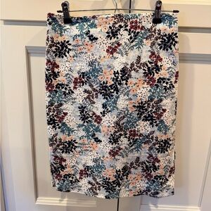 LOFT Floral Eyelet Pencil Skirt - White with Navy, Teal & Coral